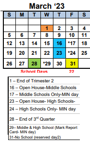 District School Academic Calendar for Mira Vista Elementary for March 2023