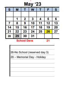 District School Academic Calendar for Ohlone Elementary for May 2023