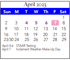 District School Academic Calendar for Tannahill Int for April 2023
