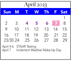 District School Academic Calendar for Tarrant Co J J A E P for April 2023