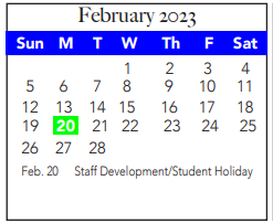 District School Academic Calendar for Tarrant Co J J A E P for February 2023