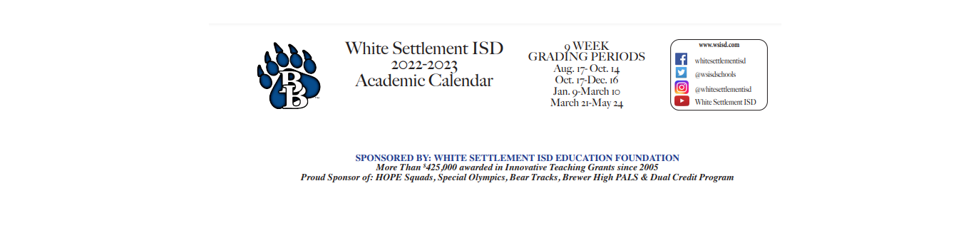 District School Academic Calendar Key for White Settlement Disciplinary Camp