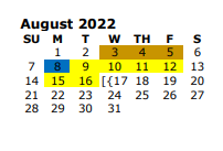 District School Academic Calendar for Higgins Int for August 2022