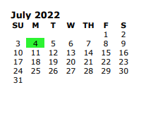 District School Academic Calendar for Cain El for July 2022