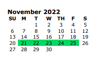 District School Academic Calendar for Whitehouse Junior High for November 2022