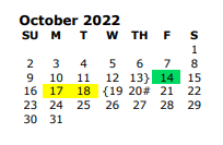 District School Academic Calendar for Cain El for October 2022