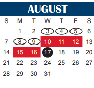 District School Academic Calendar for Wichita Falls Sp Ed Ctr for August 2022
