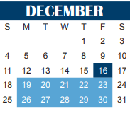District School Academic Calendar for Northwest Head Start for December 2022