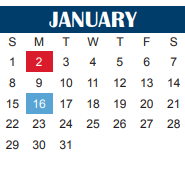 District School Academic Calendar for Paul Irwin Head Start Center for January 2023