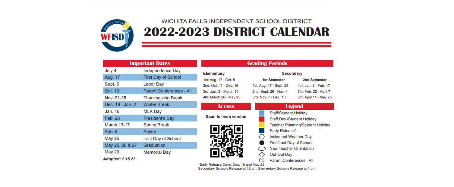 Rider High School School District Instructional Calendar Wichita