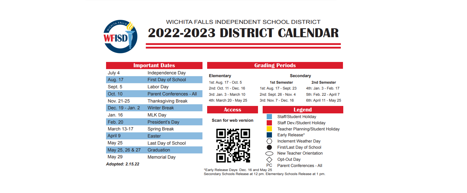 District School Academic Calendar Key for Northwest Head Start