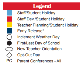 District School Academic Calendar Legend for Northwest Head Start