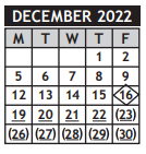 District School Academic Calendar for Chisholm Life Skills Center for December 2022