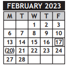 District School Academic Calendar for Chisholm Life Skills Center for February 2023
