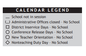 District School Academic Calendar Legend for Hadley Middle School