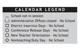 District School Academic Calendar Legend for Chisholm Life Skills Center