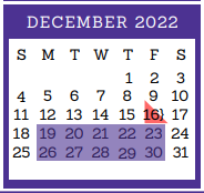 District School Academic Calendar for Jjaep for December 2022