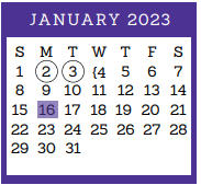 District School Academic Calendar for Jjaep for January 2023