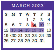 District School Academic Calendar for Jjaep for March 2023