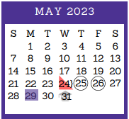 District School Academic Calendar for Stubblefield Alternative Academy for May 2023