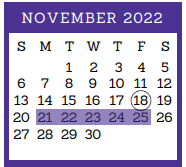 District School Academic Calendar for Jjaep for November 2022