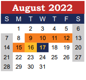 District School Academic Calendar for Wimberley High School for August 2022