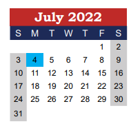District School Academic Calendar for Scudder Primary for July 2022
