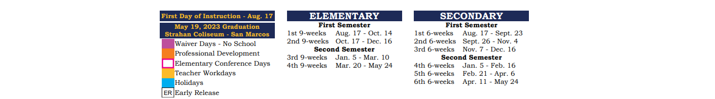 District School Academic Calendar Key for Wimberley Junior High