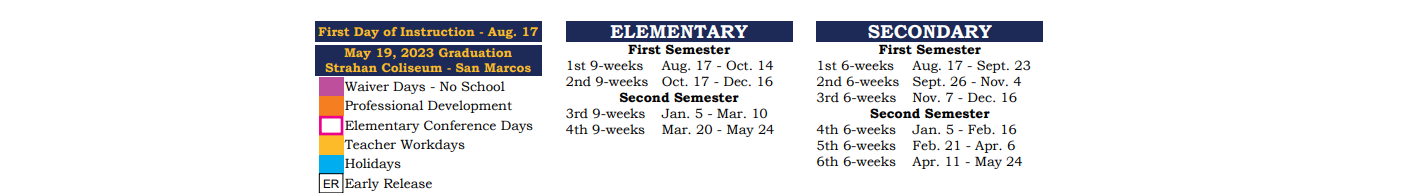 District School Academic Calendar Key for Wimberley High School