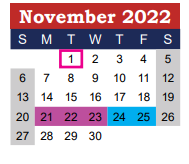 District School Academic Calendar for Bowen Intermediate for November 2022