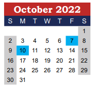 District School Academic Calendar for Wimberley High School for October 2022