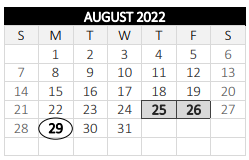 District School Academic Calendar for University Pk Campus Sch for August 2022