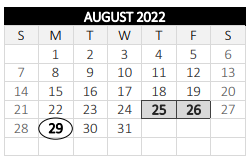 District School Academic Calendar for Vernon Hill School for August 2022