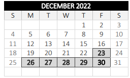 District School Academic Calendar for Vernon Hill School for December 2022