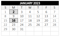 District School Academic Calendar for University Pk Campus Sch for January 2023
