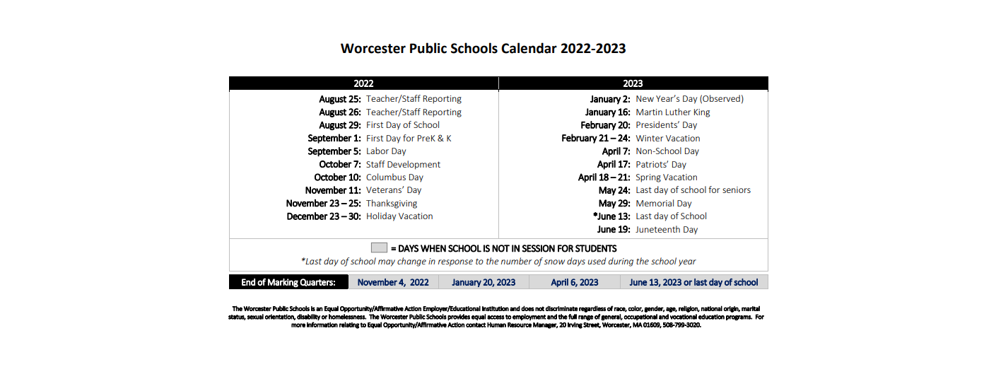 District School Academic Calendar Key for Belmont Street Community