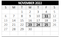 District School Academic Calendar for Worcester Technical High for November 2022