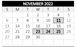 District School Academic Calendar for Quinsigamond for November 2022