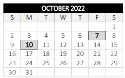 District School Academic Calendar for City View for October 2022