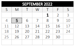 District School Academic Calendar for May Street for September 2022