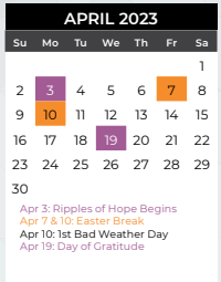 District School Academic Calendar for Mcmillan Junior High School for April 2023