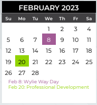 District School Academic Calendar for Collin Co J J A E P for February 2023