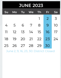 District School Academic Calendar for Akin Elementary for June 2023
