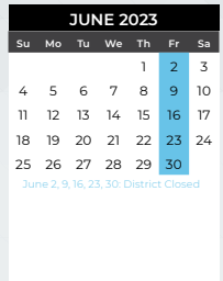District School Academic Calendar for Collin Co J J A E P for June 2023