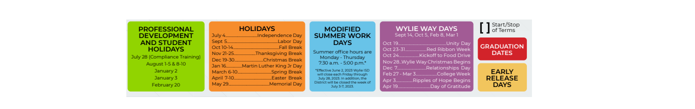 District School Academic Calendar Key for Collin Co Co-op