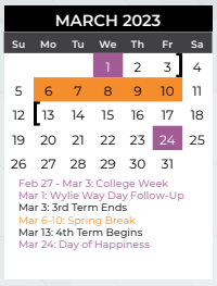 District School Academic Calendar for Collin Co J J A E P for March 2023