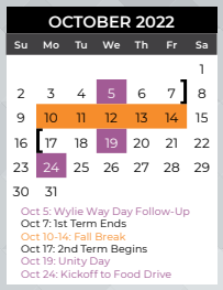 Cox Elementary - School District Instructional Calendar - Wylie Isd