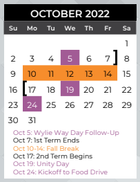 District School Academic Calendar for Mcmillan Junior High School for October 2022