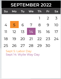 District School Academic Calendar for Collin Co J J A E P for September 2022