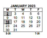 District School Academic Calendar for Paideia School 15 for January 2023